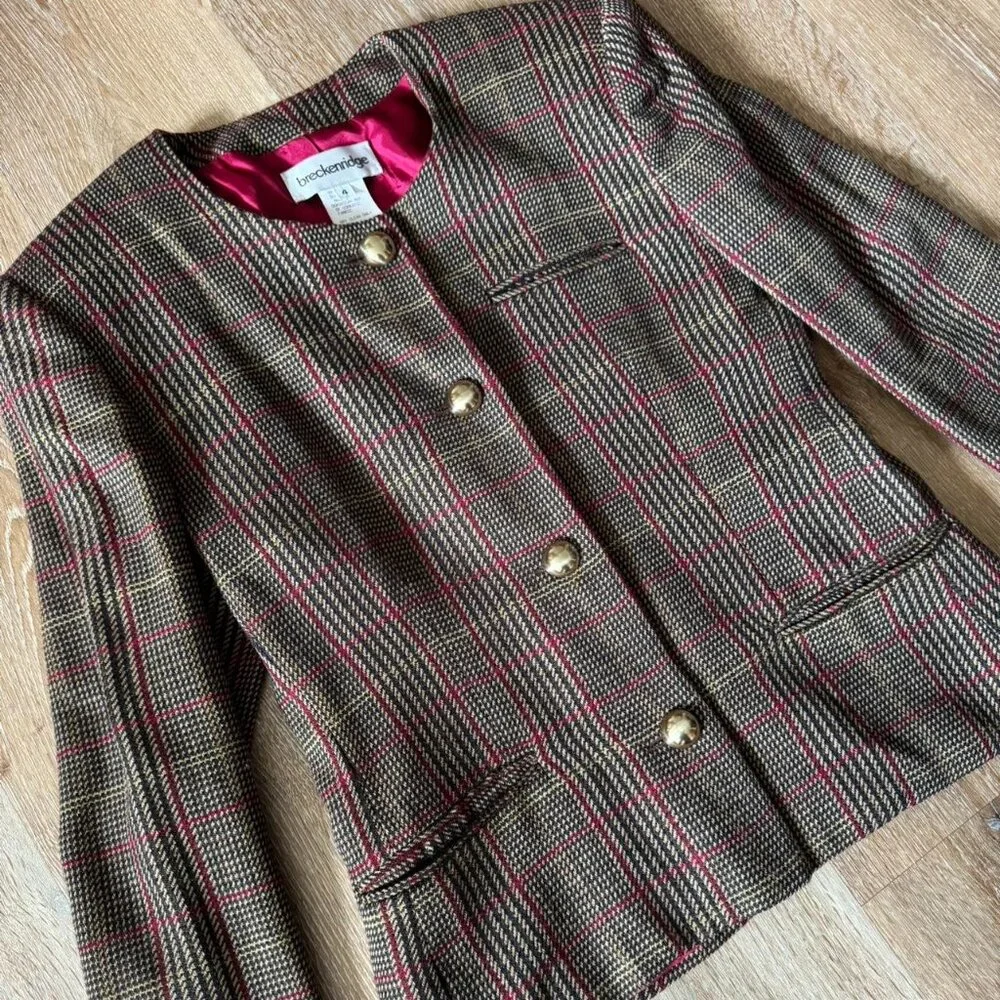 Vintage Breckenridge Wool Blend Red and Brown Blazer Coat Jacket Size‎ 4
